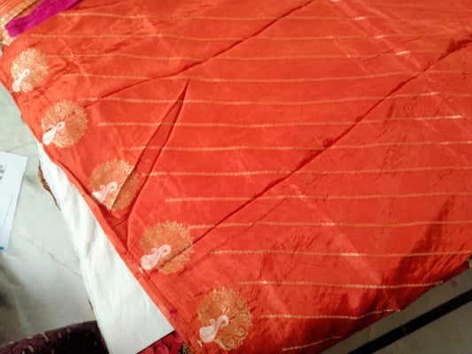 Designer Banaras Fancy Occasional/pattu Saree Orange Colour