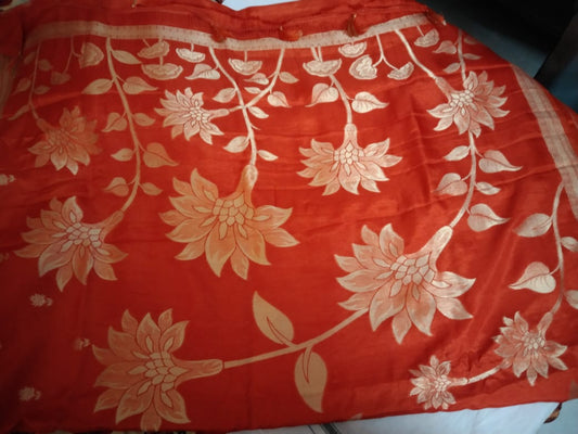 Mango Tussar Soft Floral Pattu Saree Organge