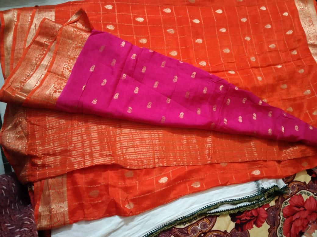 Chinon Goergette Bright Orange Saree