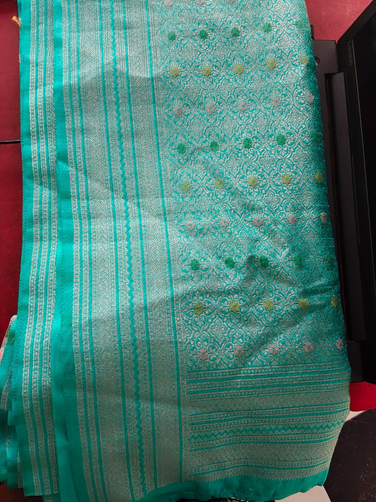 Banaras Fancy Silk Saree light green with silver zari design