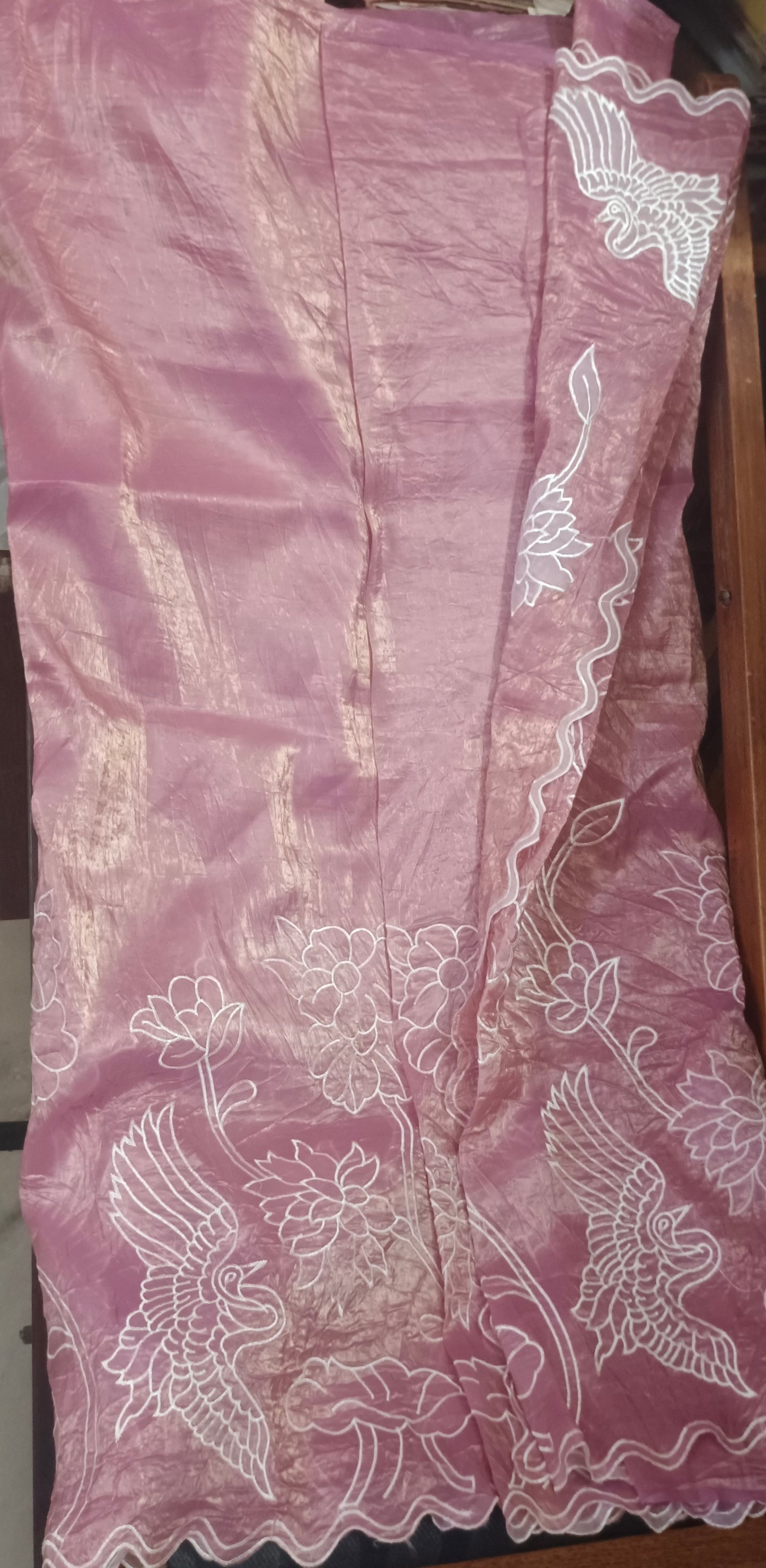 Shimmer Crush Georgette Embroidery work light Rose Wine Colour