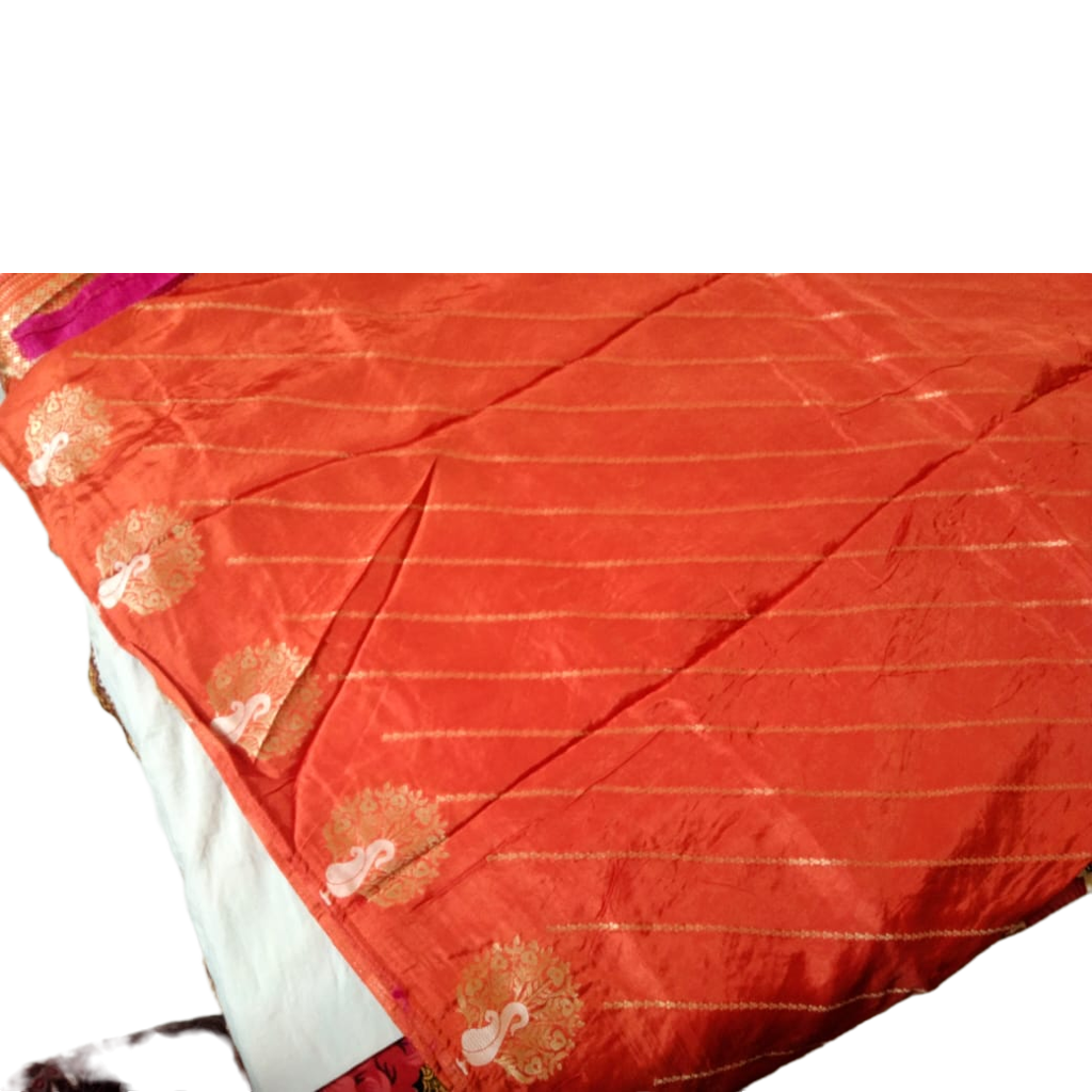 Designer Banaras Fancy Occasional/pattu Saree Orange Colour
