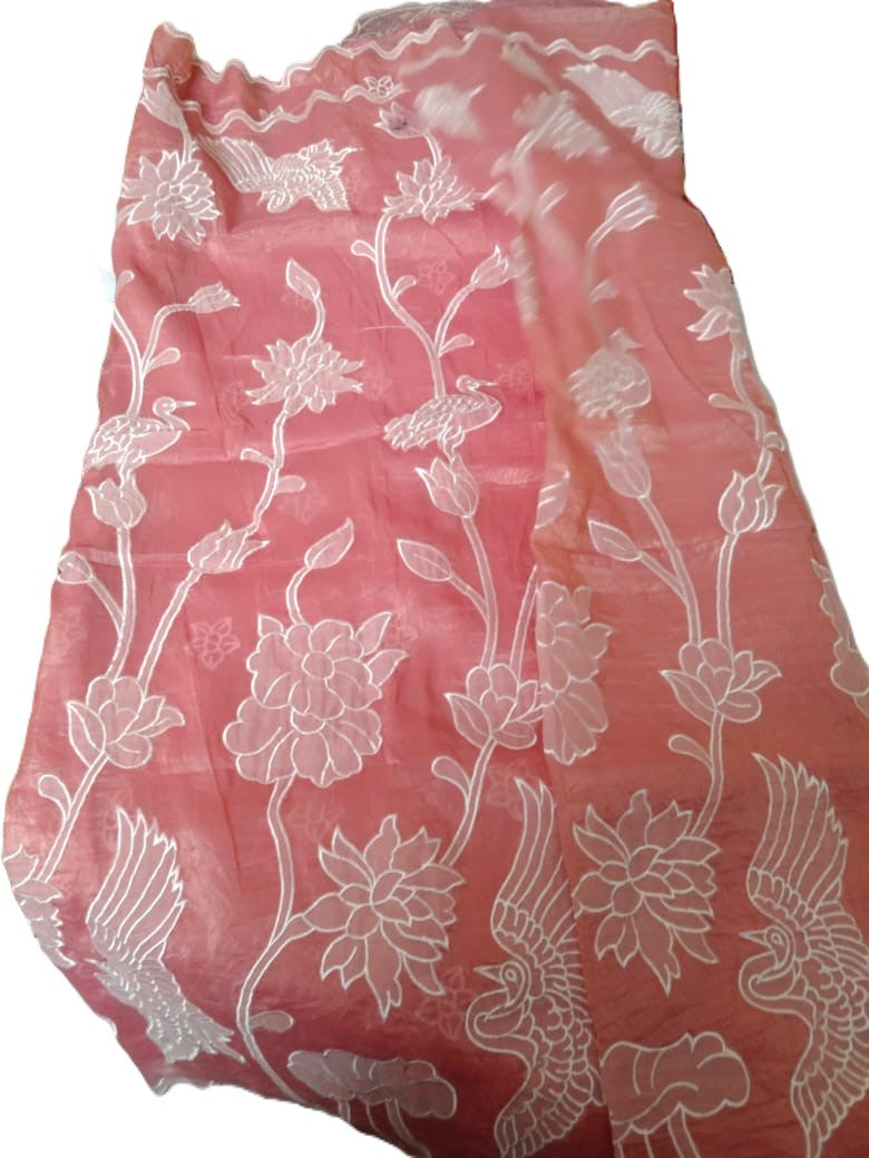 Shimmer Crush Georgette Super Duper Hit very light weight Saree Flowers and Birds Design