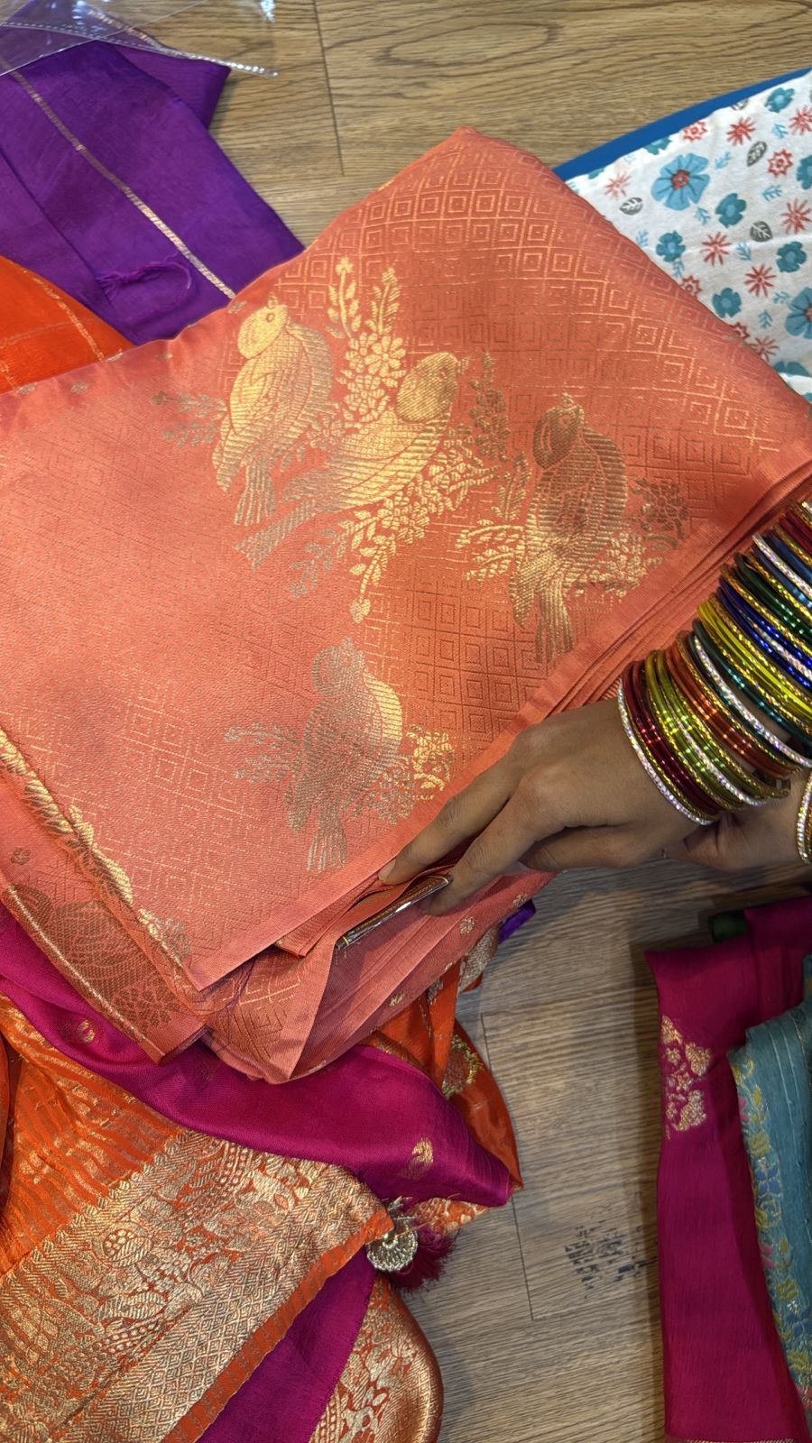 Russian Silk Fancy Pattu Saree Peach Colour