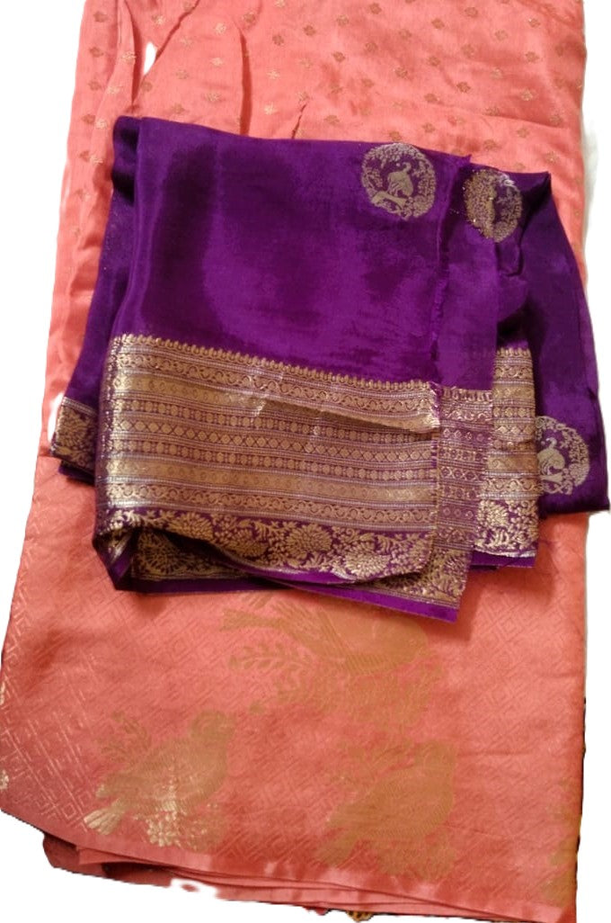 Russian Silk Fancy Pattu Saree Peach Colour