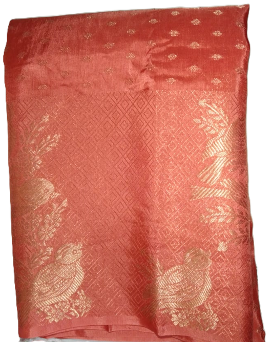 Russian Silk Fancy Pattu Saree Peach Colour