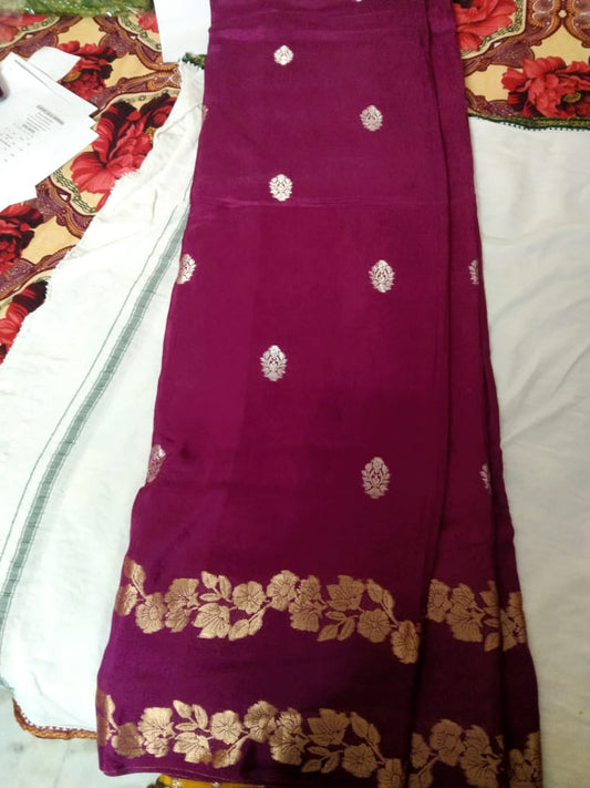 Designer Soft Silk Saree Wine / Megenta colour with Mango Yellow Blouse