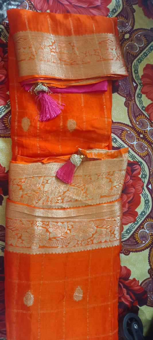 Chinon Goergette Bright Orange Saree