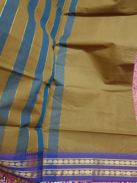 Pure Handloom Cotton Plain Saree Mustard Colour