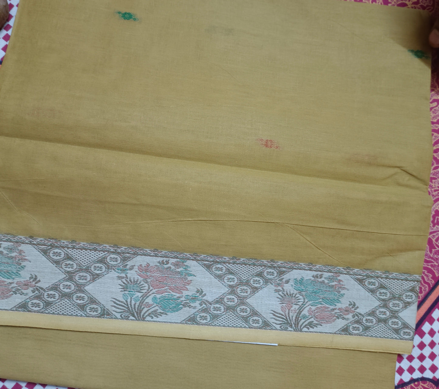 Pure Handloom Cotton Plain Saree Light Mustard Colour