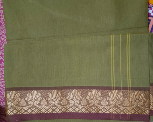 Pure Handloom Cotton Plain Mehndi Green Colour Saree