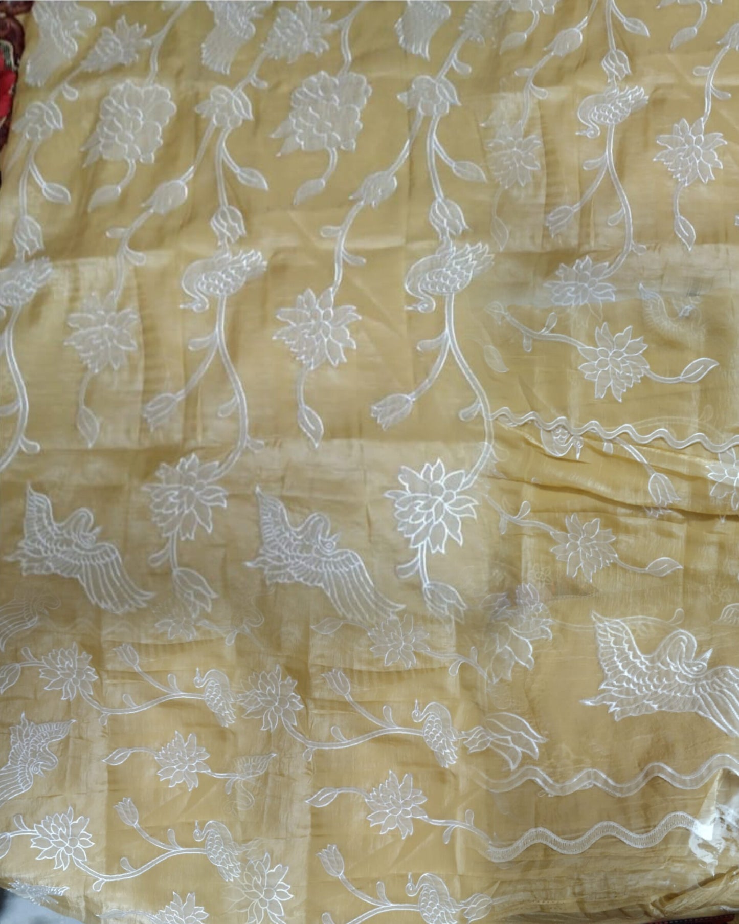 Shimmer Crush Georgette Embroidery work light lemon yellow Saree