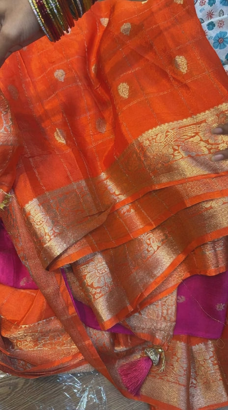 Chinon Goergette Bright Orange Saree