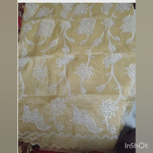 Shimmer Crush Georgette Embroidery work light lemon yellow Saree