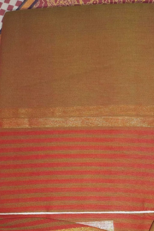 Pure Handloom Cotton Plain light Green and Red mixed Colour